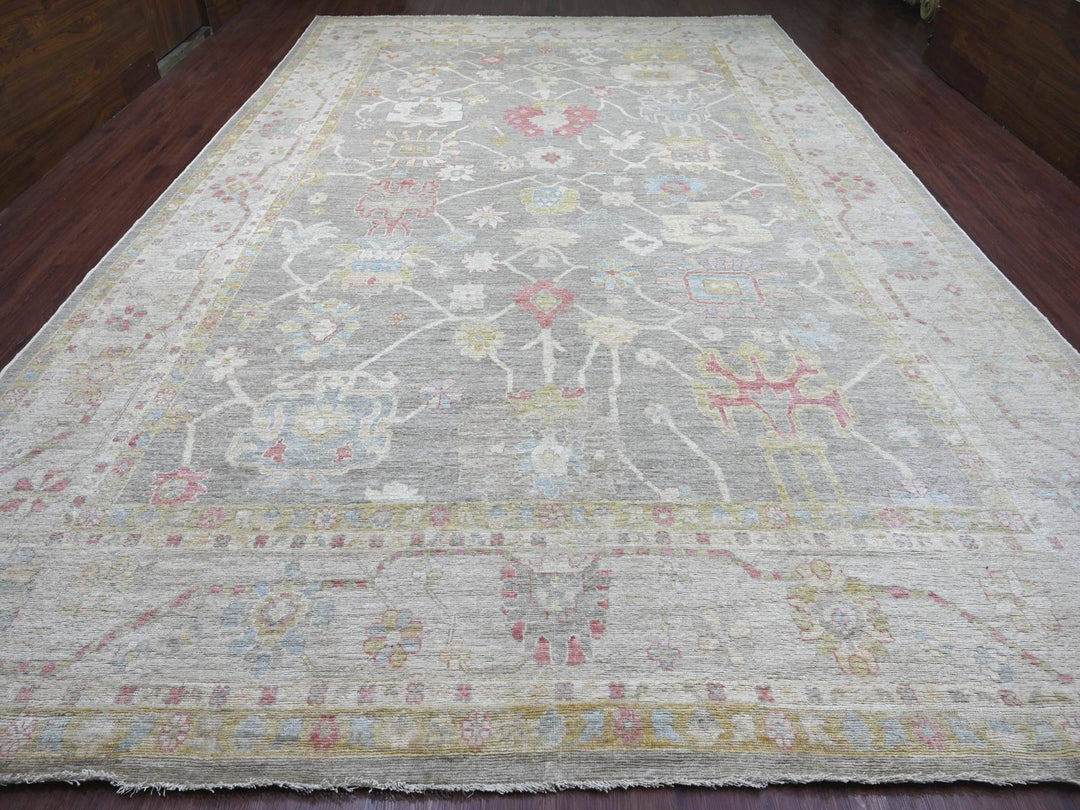 11'9" x 17'7" New Hand Knotted Grey Wool Rectangle Oriental Rug - MOA10222233