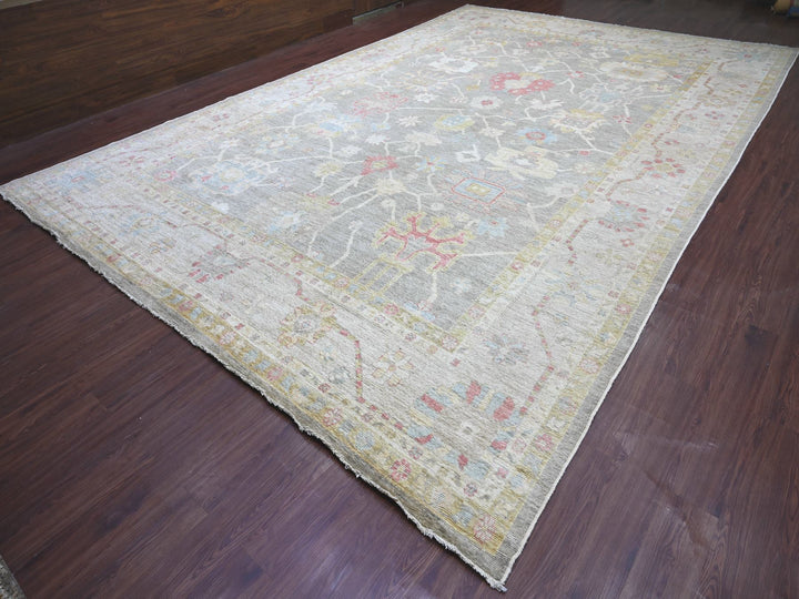 11'9" x 17'7" New Hand Knotted Grey Wool Rectangle Oriental Rug - MOA10222233