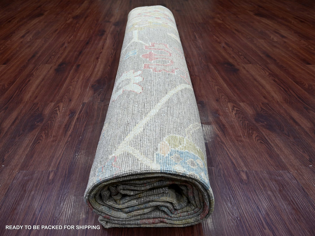 11'9" x 17'7" New Hand Knotted Grey Wool Rectangle Oriental Rug - MOA10222233
