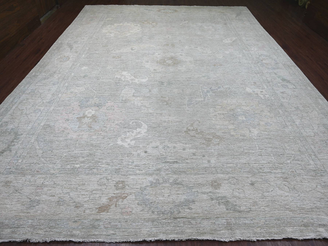 11'8" x 14'11" New Hand Knotted Grey Wool Rectangle Oriental Rug - MOA10222234