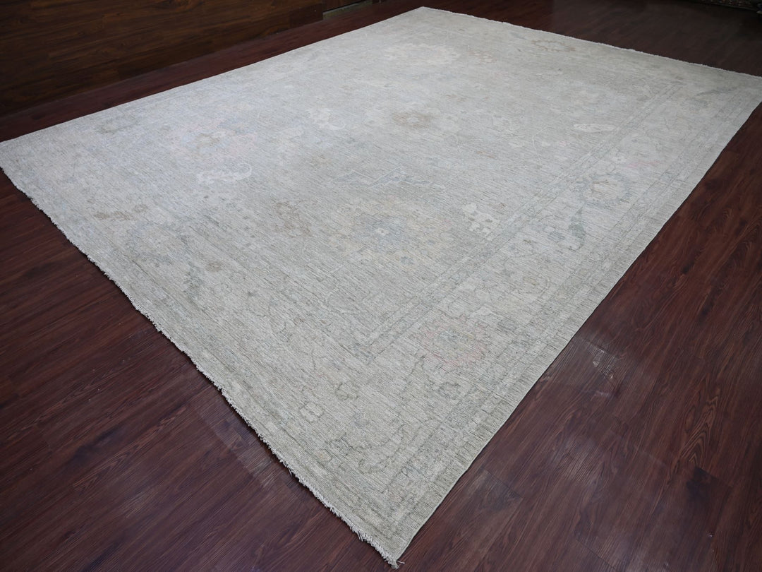 11'8" x 14'11" New Hand Knotted Grey Wool Rectangle Oriental Rug - MOA10222234
