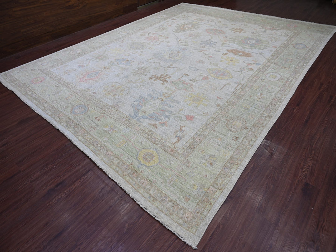 11'8" x 14'11" New Hand Knotted Grey Wool Rectangle Oriental Rug - MOA10222235