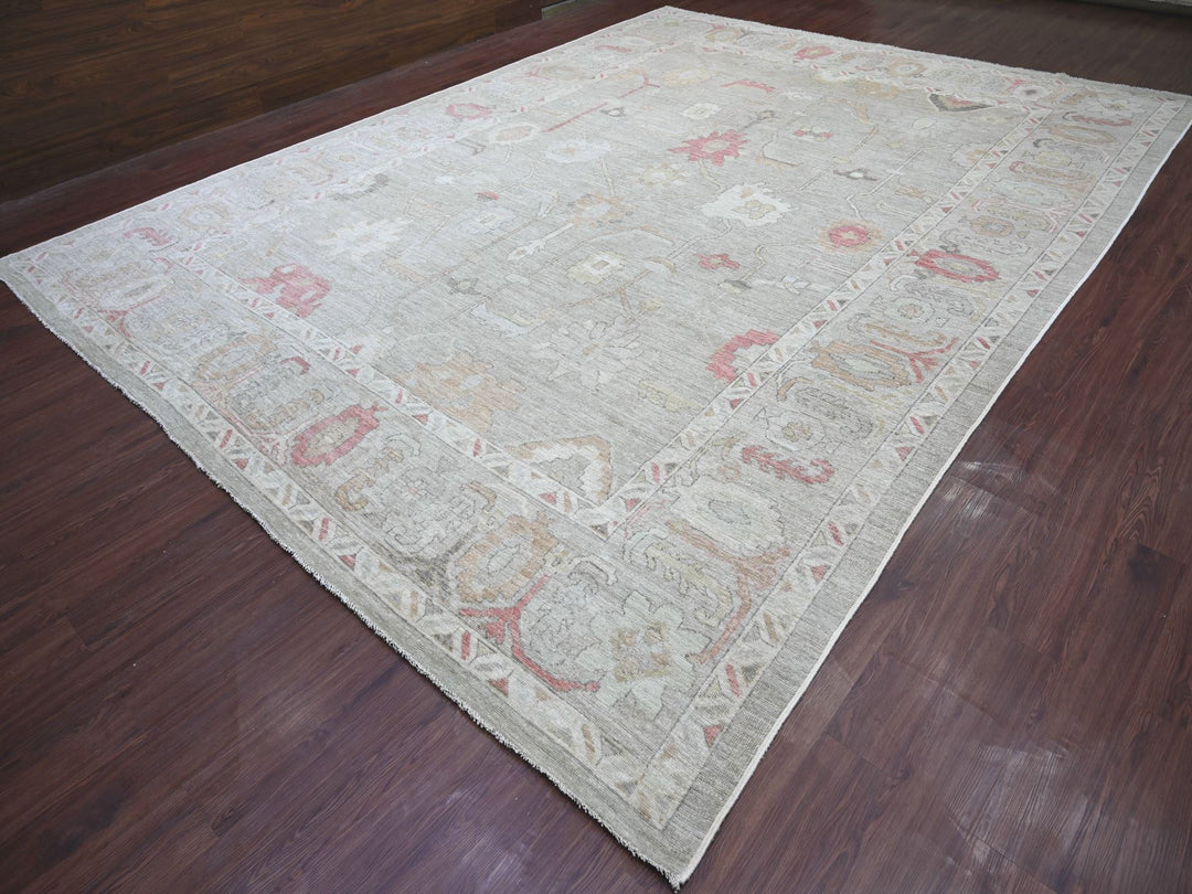 11'8" x 15'4" New Hand Knotted Grey Wool Rectangle Oriental Rug - MOA10222236
