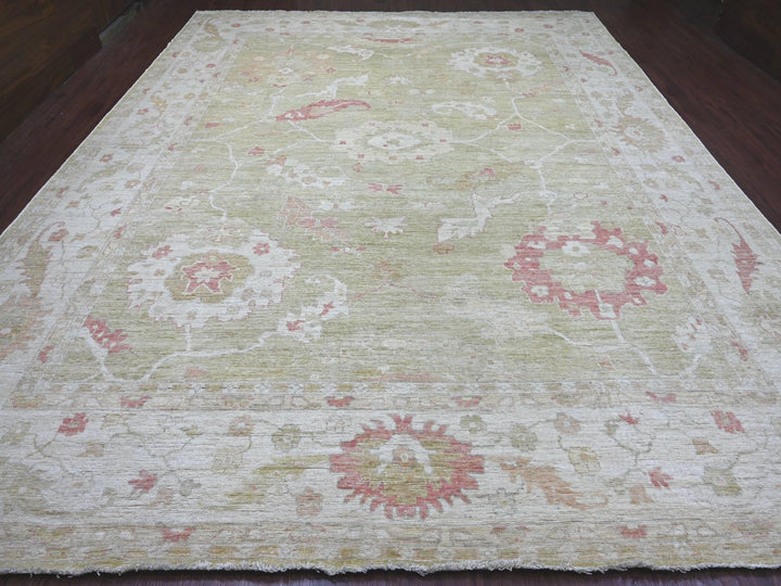 11'9" x 14'4" New Hand Knotted Green Wool Rectangle Oriental Rug - MOA10222237