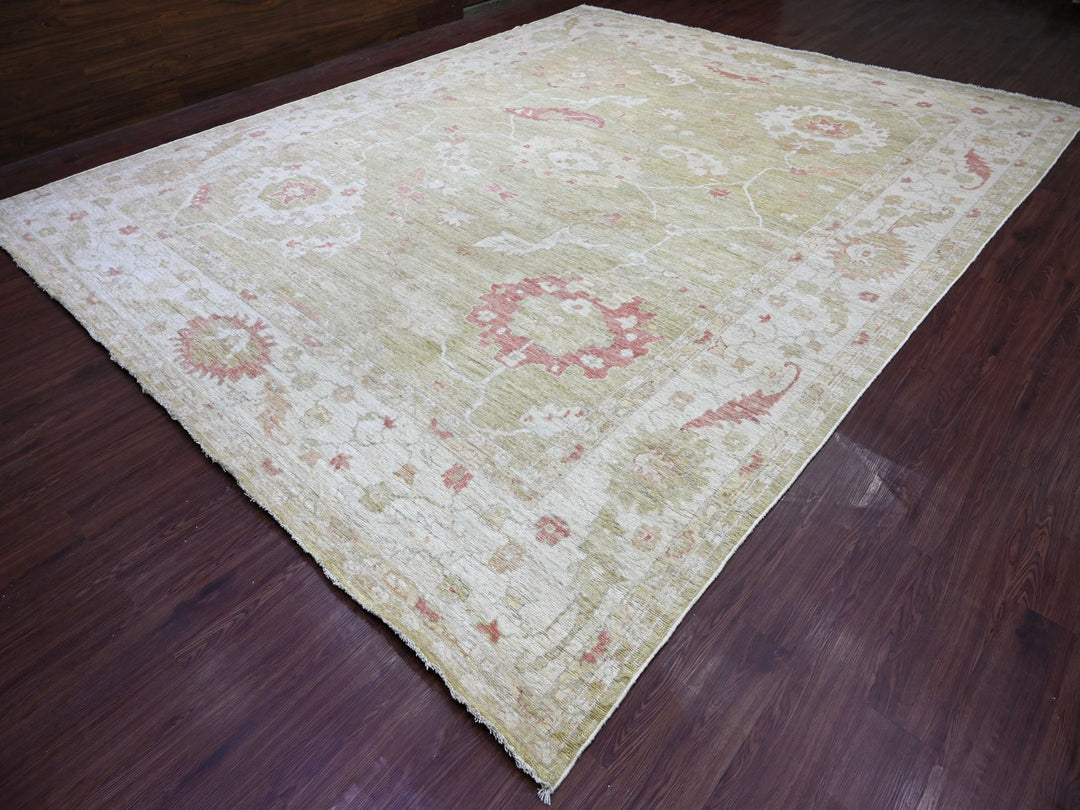 11'9" x 14'4" New Hand Knotted Green Wool Rectangle Oriental Rug - MOA10222237