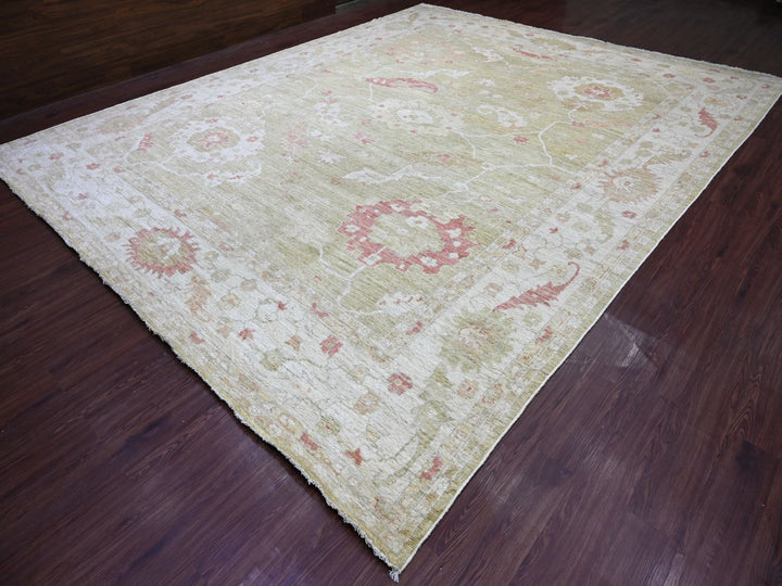11'9" x 14'4" New Hand Knotted Green Wool Rectangle Oriental Rug - MOA10222237