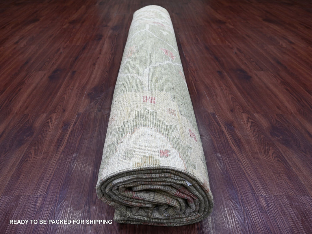 11'9" x 14'4" New Hand Knotted Green Wool Rectangle Oriental Rug - MOA10222237