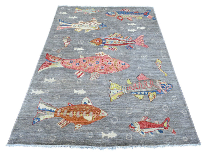 5'0" x 6'9" New Hand Knotted Grey Wool Rectangle Oriental Rug - MOA10222243