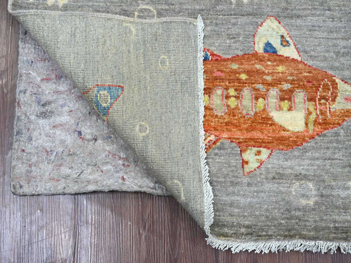 5'0" x 6'9" New Hand Knotted Grey Wool Rectangle Oriental Rug - MOA10222243