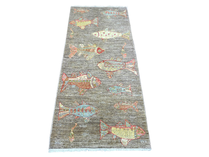 2'7" x 5'10" New Hand Knotted Brown Wool Runner Oriental Rug - MOA10222245