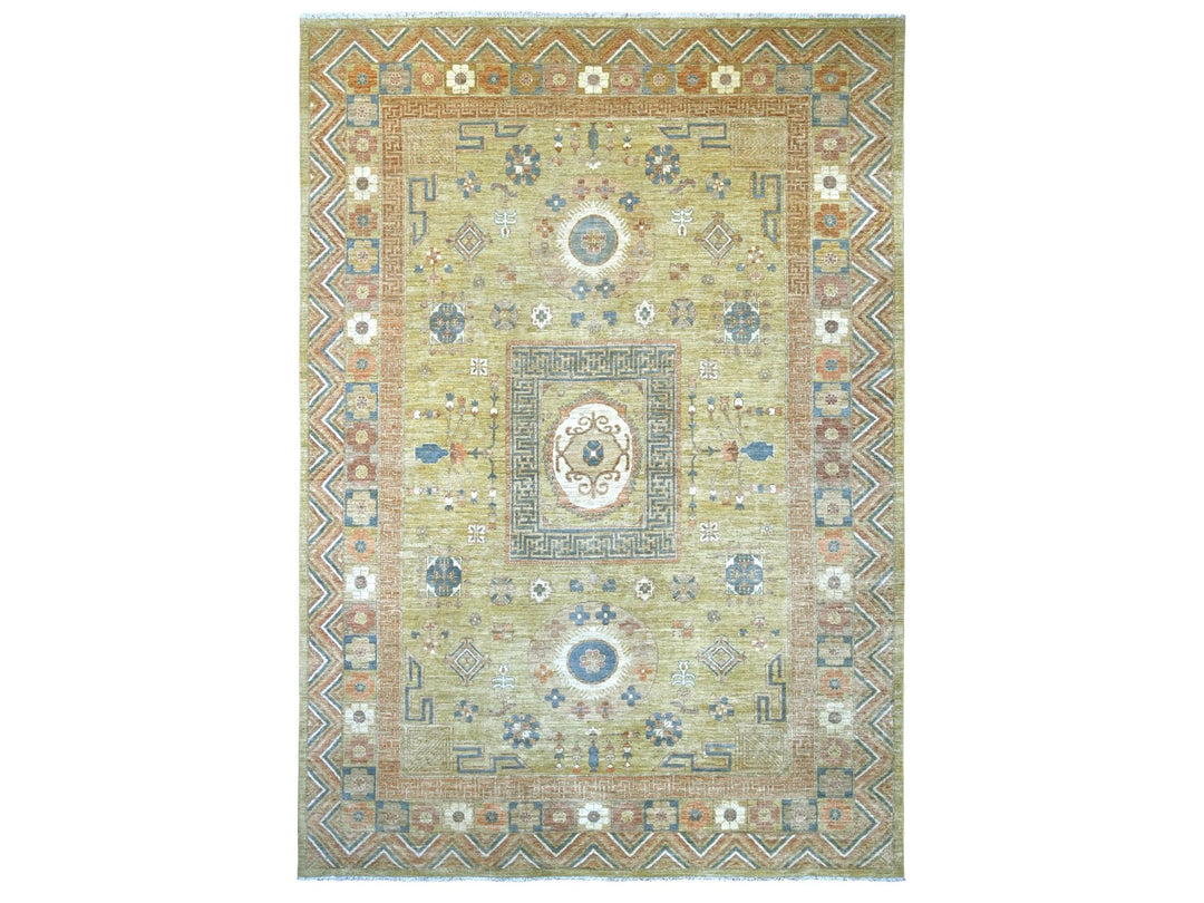 9'9" x 13'9" New Hand Knotted Green Wool Rectangle Oriental Rug - MOA10222247