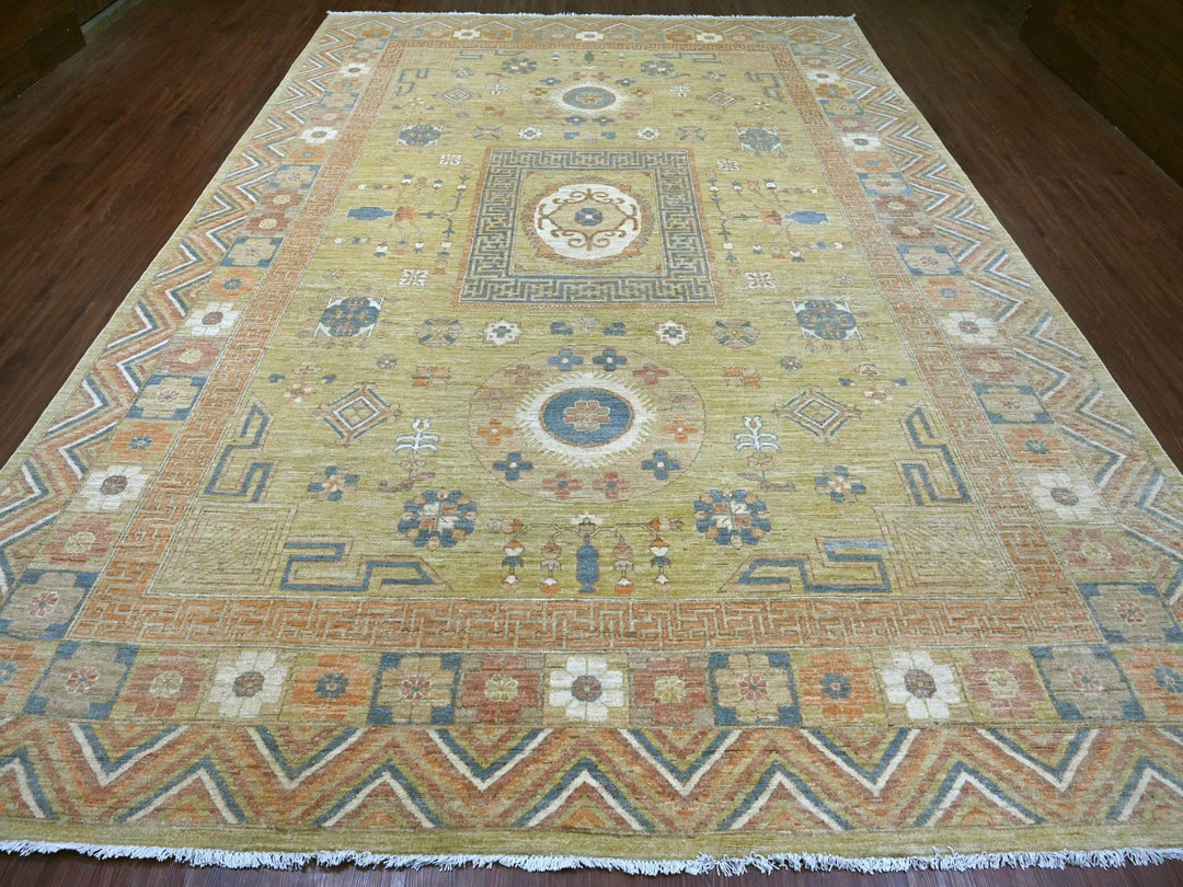 9'9" x 13'9" New Hand Knotted Green Wool Rectangle Oriental Rug - MOA10222247