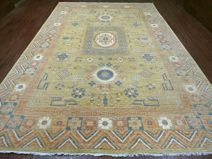9'9" x 13'9" New Hand Knotted Green Wool Rectangle Oriental Rug - MOA10222247
