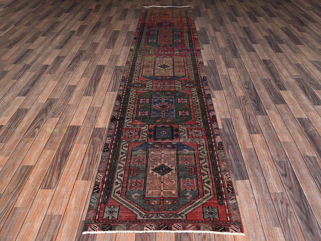 2'7" x 12'5" Vintage Hand Knotted Red Wool Runner Oriental Rug - MOA1022224
