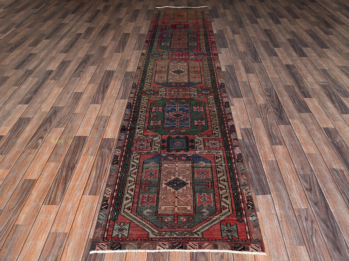 2'7" x 12'5" Vintage Hand Knotted Red Wool Runner Oriental Rug - MOA1022224