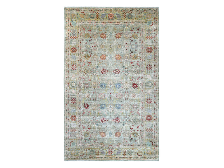 7'3" x 11'8" New Hand Knotted Green Wool Rectangle Oriental Rug - MOA10222250