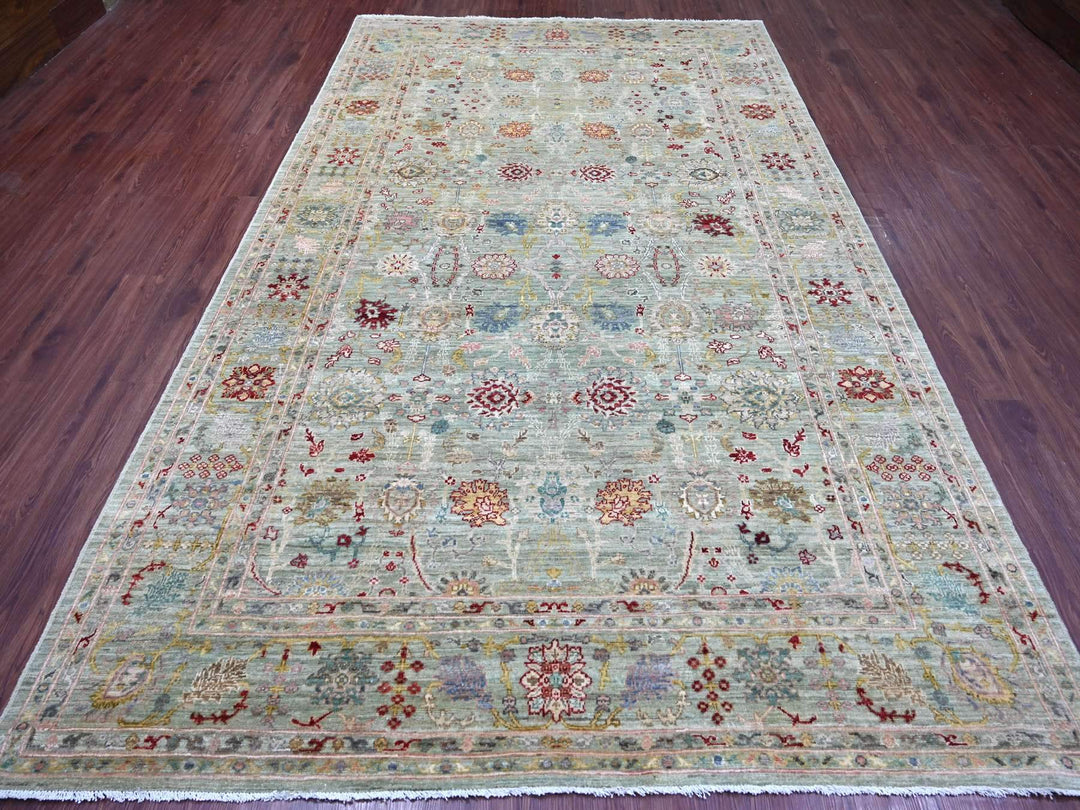 7'3" x 11'8" New Hand Knotted Green Wool Rectangle Oriental Rug - MOA10222250