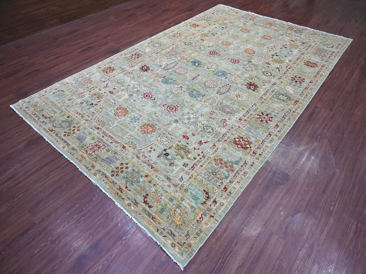 7'3" x 11'8" New Hand Knotted Green Wool Rectangle Oriental Rug - MOA10222250