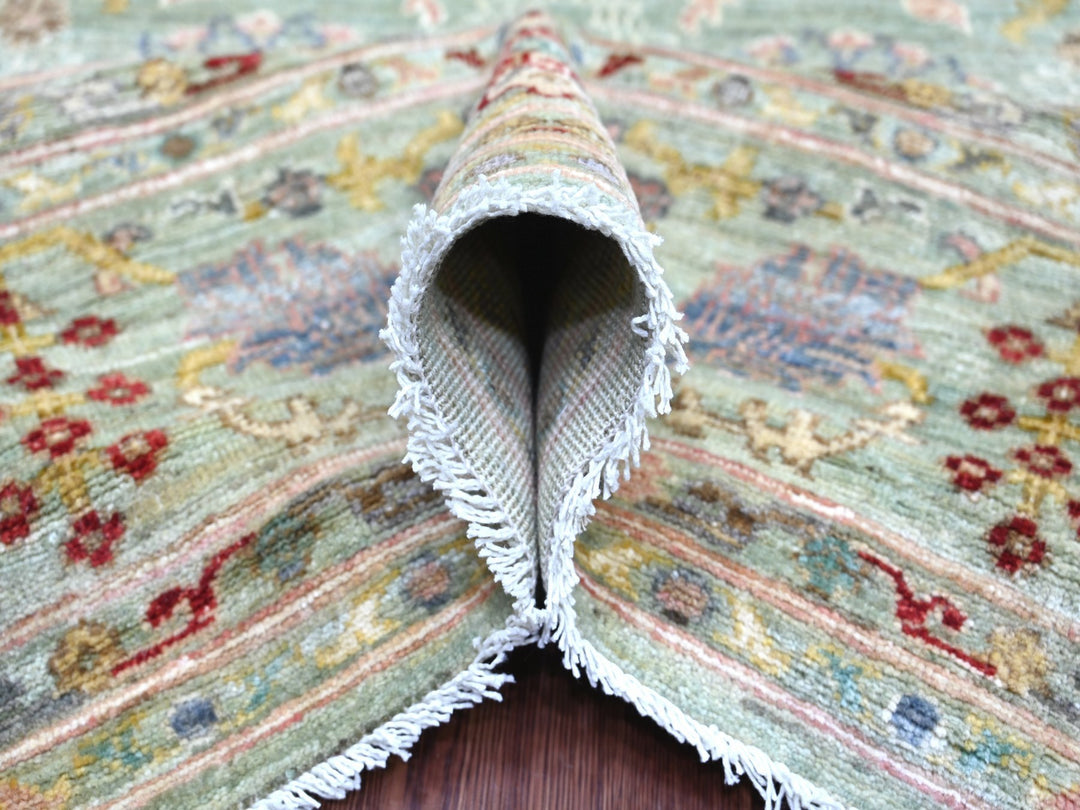 7'3" x 11'8" New Hand Knotted Green Wool Rectangle Oriental Rug - MOA10222250