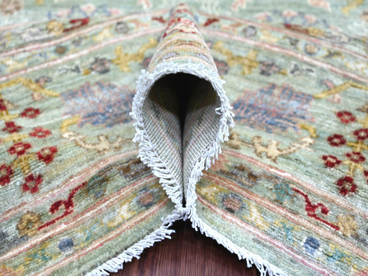 7'3" x 11'8" New Hand Knotted Green Wool Rectangle Oriental Rug - MOA10222250