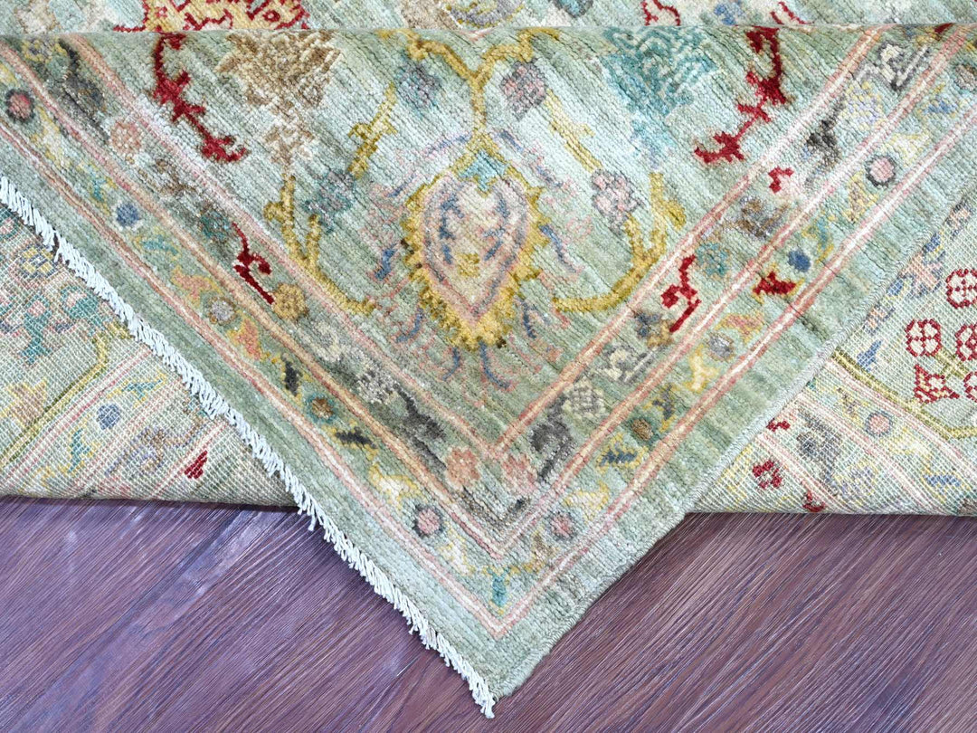 7'3" x 11'8" New Hand Knotted Green Wool Rectangle Oriental Rug - MOA10222250