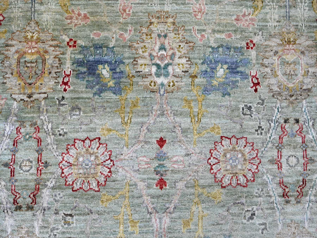 7'3" x 11'8" New Hand Knotted Green Wool Rectangle Oriental Rug - MOA10222250