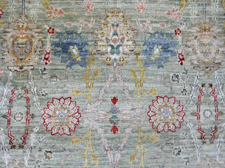 7'3" x 11'8" New Hand Knotted Green Wool Rectangle Oriental Rug - MOA10222250