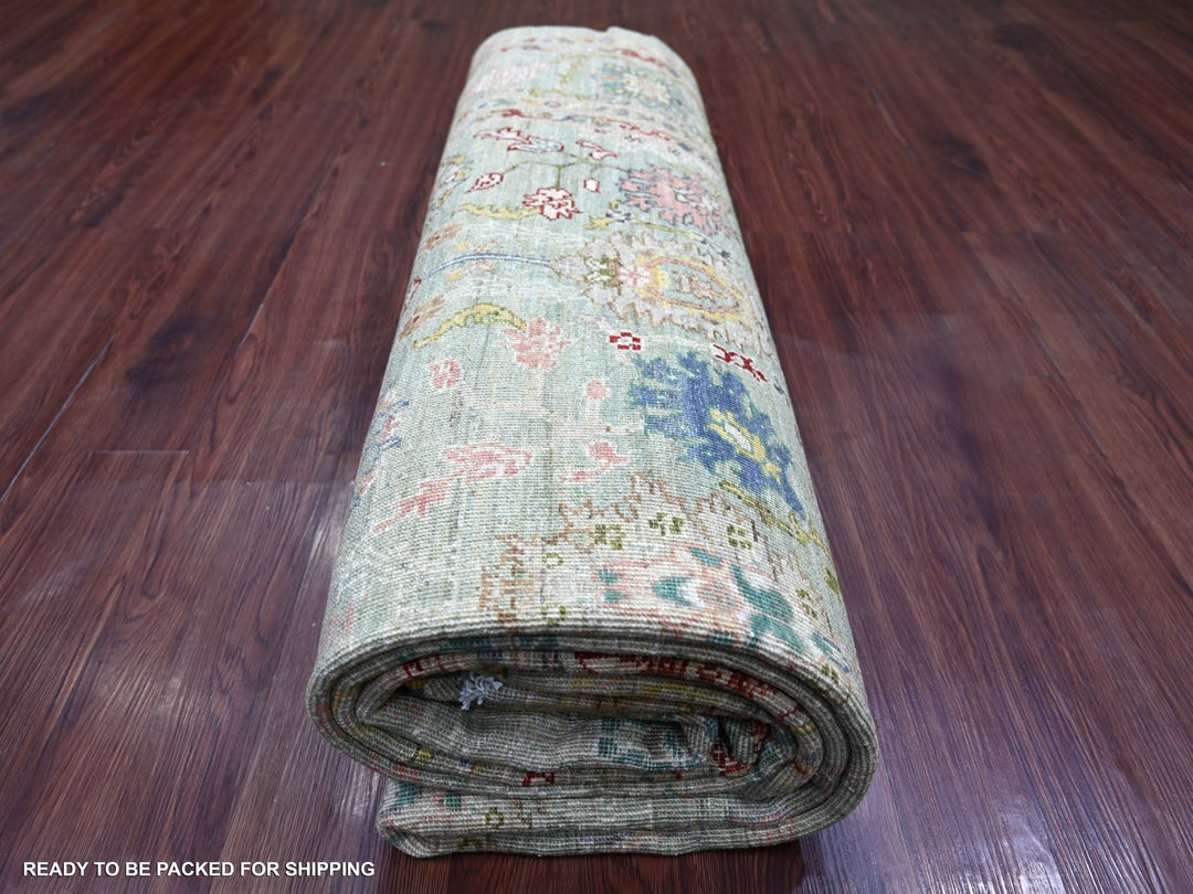 7'3" x 11'8" New Hand Knotted Green Wool Rectangle Oriental Rug - MOA10222250