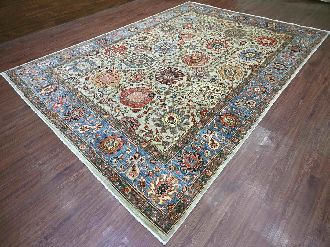 9'9" x 13'8" New Hand Knotted Grey Wool Rectangle Oriental Rug - MOA10222253