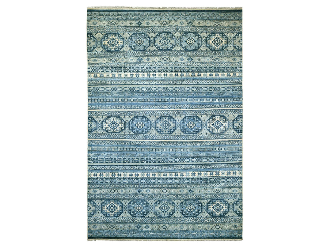 6'0" x 9'0" New Hand Knotted Grey Wool Rectangle Oriental Rug - MOA10222254
