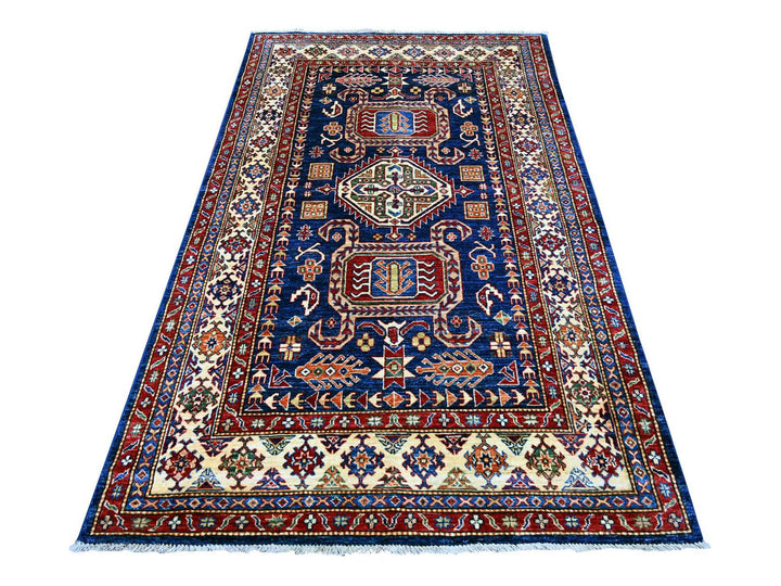 4'10" x 7'5" New Hand Knotted Blue Wool Rectangle Oriental Rug - MOA10222256
