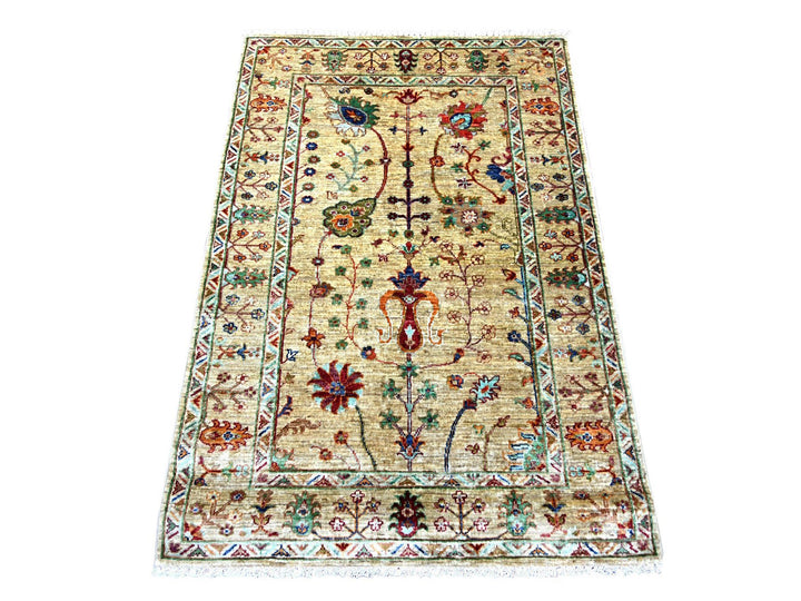 3'3" x 4'9" New Hand Knotted Ivory Wool Rectangle Oriental Rug - MOA10222258