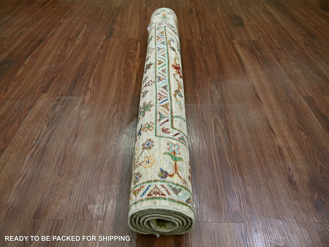 3'3" x 4'9" New Hand Knotted Ivory Wool Rectangle Oriental Rug - MOA10222258