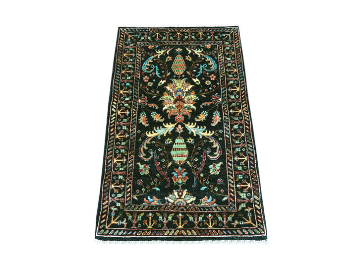 2'7" x 4'0" New Hand Knotted Black Wool Rectangle Oriental Rug - MOA10222260