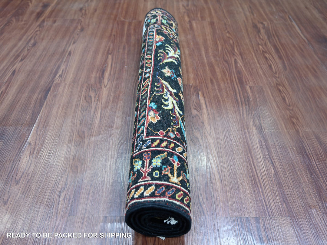 2'7" x 4'0" New Hand Knotted Black Wool Rectangle Oriental Rug - MOA10222260