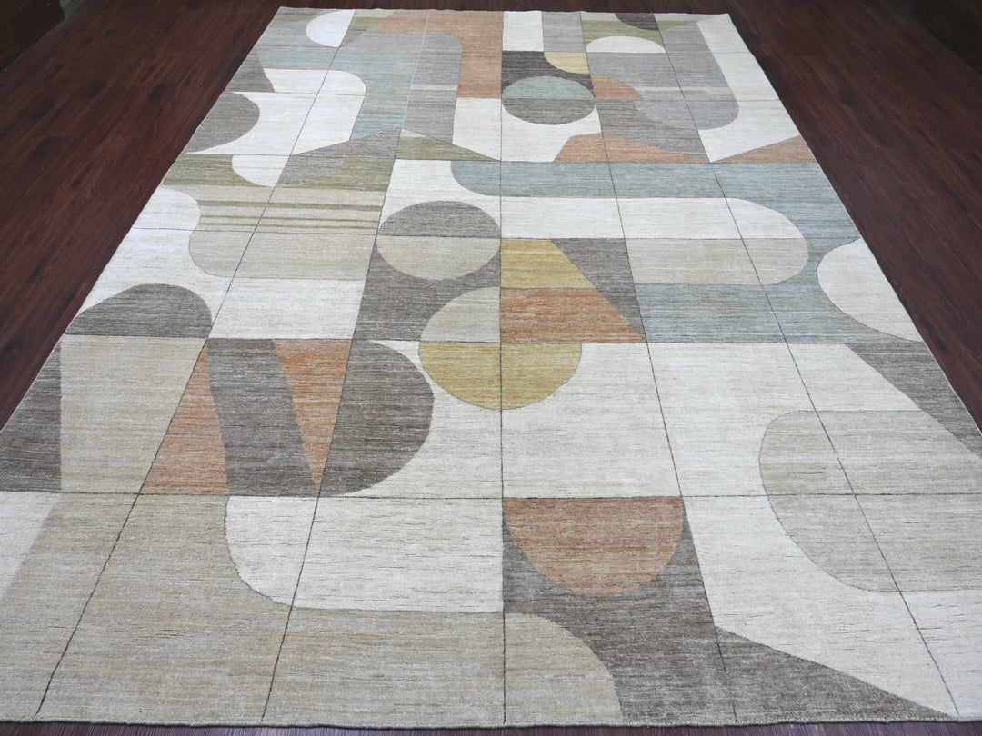 8'10" x 11'9" New Hand Knotted Ivory Wool Rectangle Oriental Rug - MOA10222264