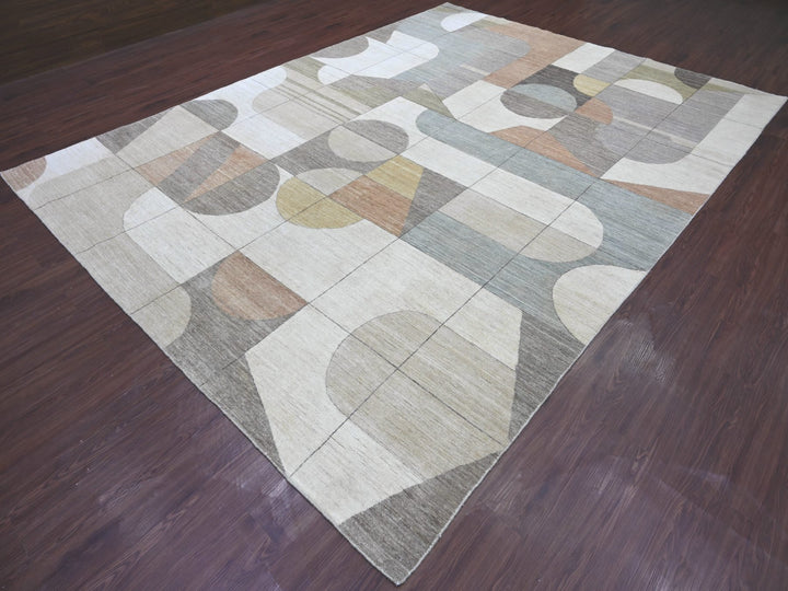 8'10" x 11'9" New Hand Knotted Ivory Wool Rectangle Oriental Rug - MOA10222264