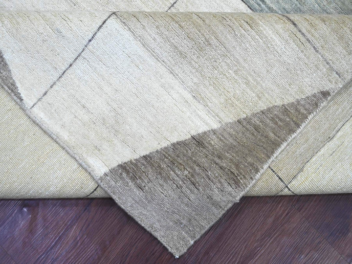 8'10" x 11'9" New Hand Knotted Ivory Wool Rectangle Oriental Rug - MOA10222264