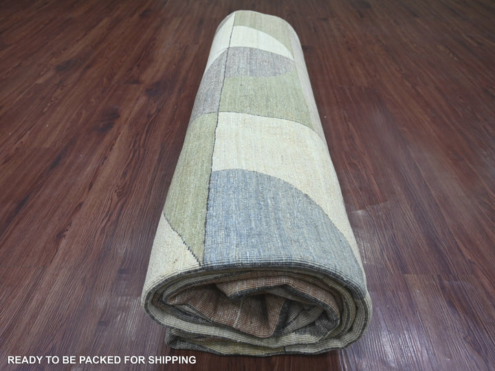 8'10" x 11'9" New Hand Knotted Ivory Wool Rectangle Oriental Rug - MOA10222264