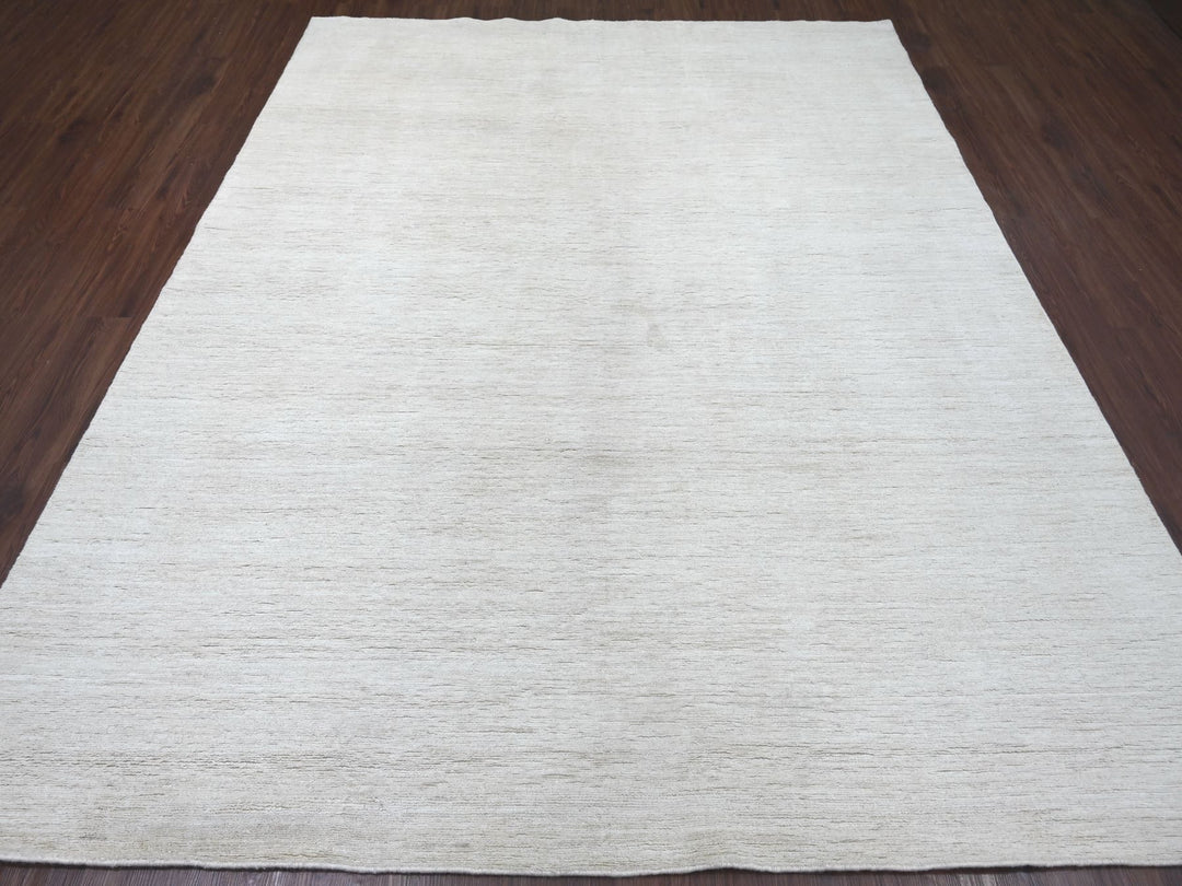 7'10" x 9'7" New Hand Knotted Ivory Wool Rectangle Oriental Rug - MOA10222266