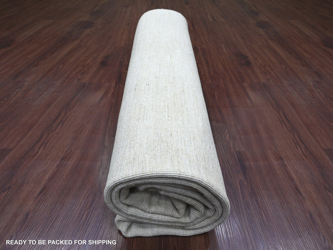 7'10" x 9'7" New Hand Knotted Ivory Wool Rectangle Oriental Rug - MOA10222266