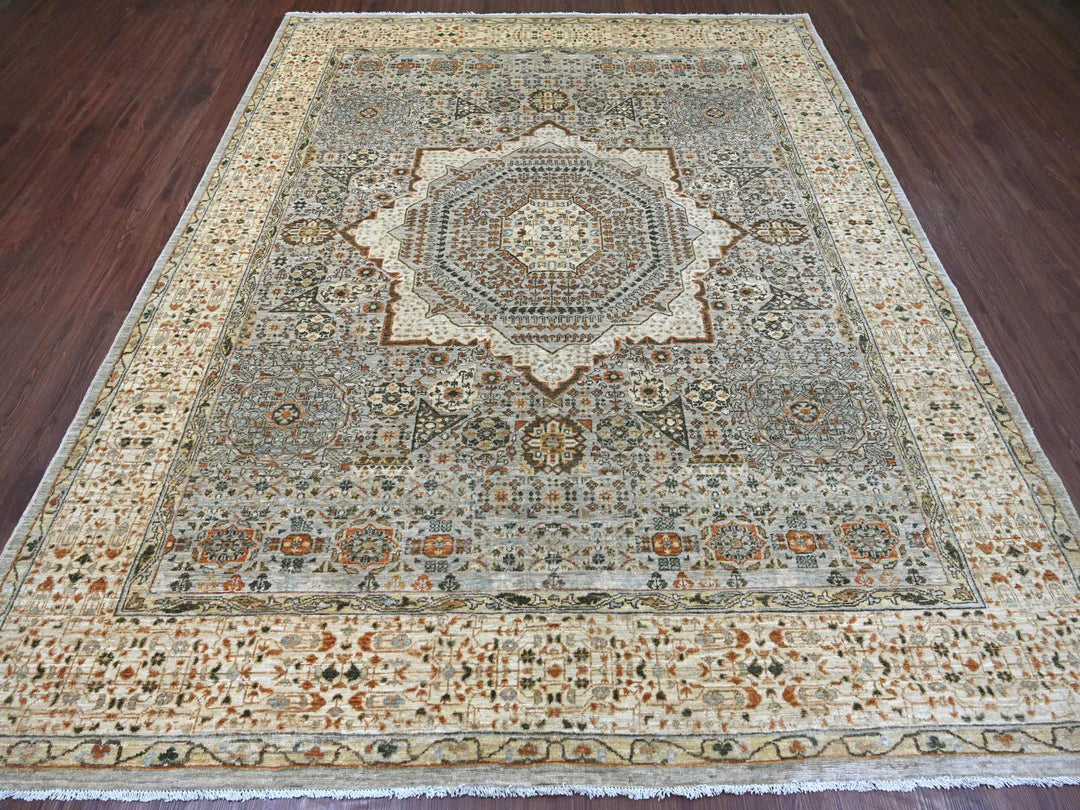 7'10" x 9'10" New Hand Knotted Grey Wool Rectangle Oriental Rug - MOA10222268