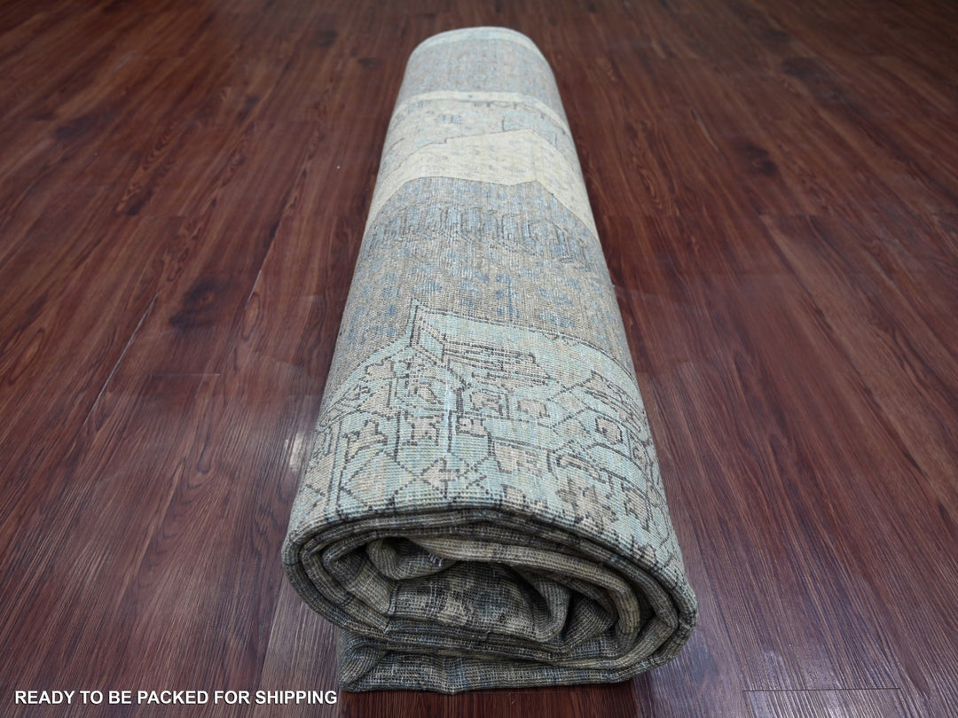 8'10" x 12'3" New Hand Knotted Ivory Wool Rectangle Oriental Rug - MOA10222269