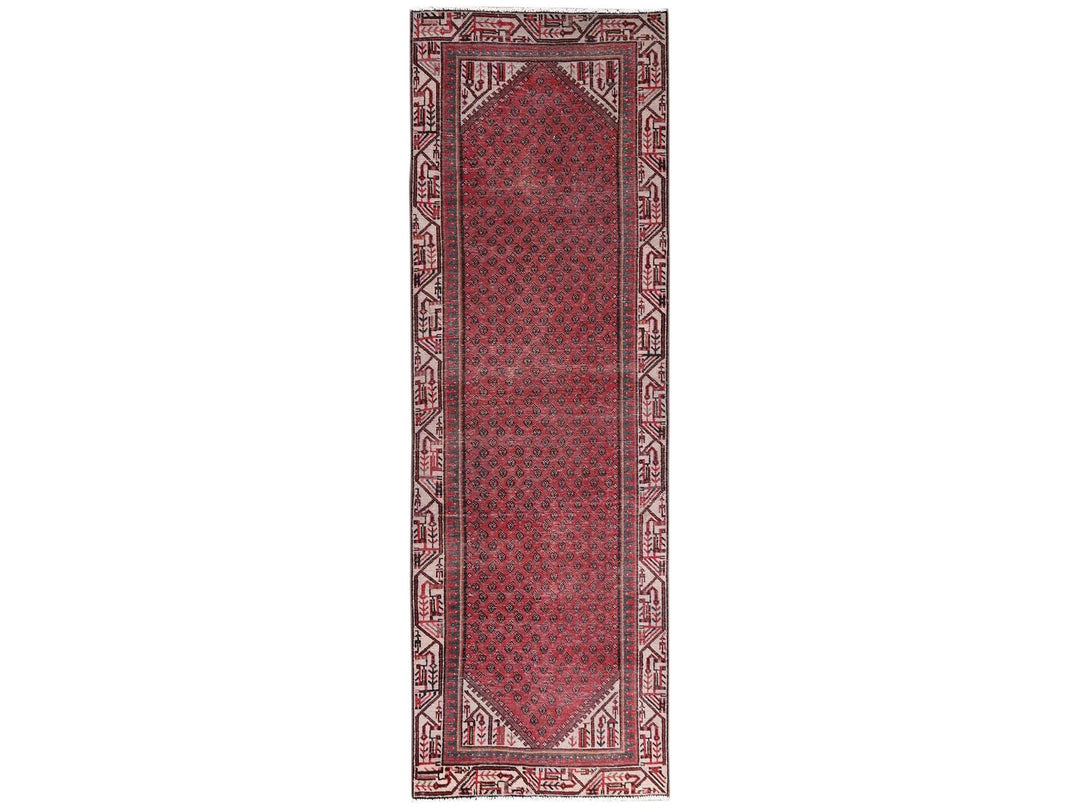 3'0" x 9'5" Vintage Hand Knotted Red Wool Runner Oriental Rug - MOA1022226