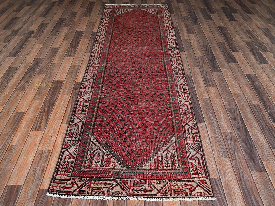 3'0" x 9'5" Vintage Hand Knotted Red Wool Runner Oriental Rug - MOA1022226
