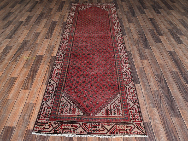 3'0" x 9'5" Vintage Hand Knotted Red Wool Runner Oriental Rug - MOA1022226