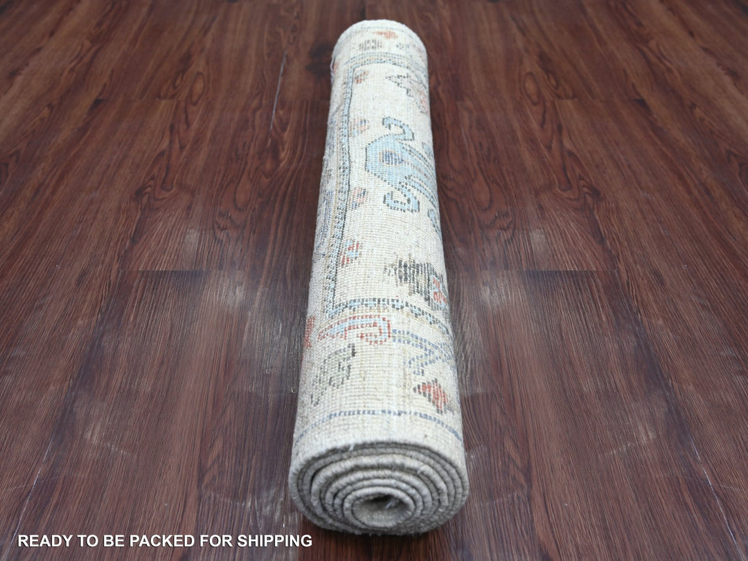 2'9" x 7'8" New Hand Knotted Ivory Wool Runner Oriental Rug - MOA10222274