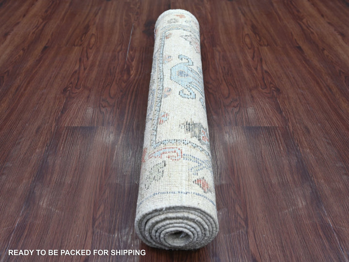 2'9" x 7'8" New Hand Knotted Ivory Wool Runner Oriental Rug - MOA10222274