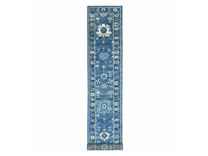 2'9" x 18'11" New Hand Knotted Blue Wool Runner Oriental Rug - MOA10222275