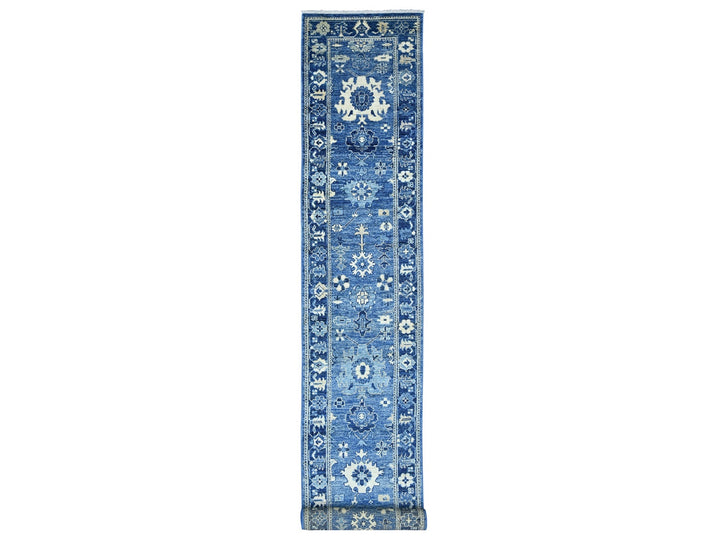 2'8" x 18'11" New Hand Knotted Blue Wool Runner Oriental Rug - MOA10222289